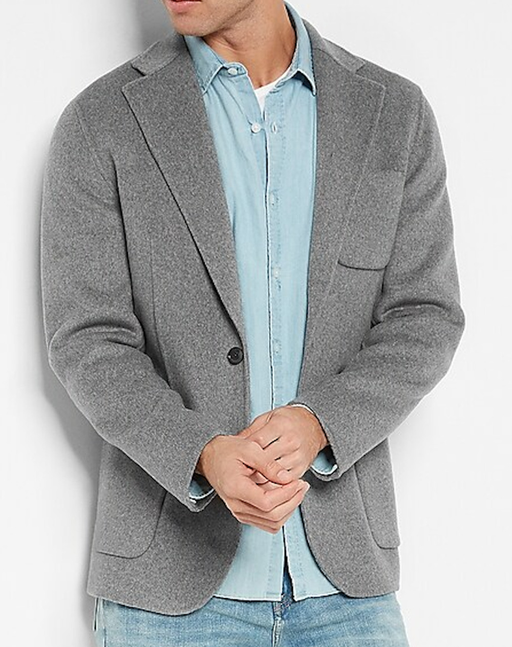 NEW EXPRESS SLIM SOLID GRAY WOOL BLEND HAND FINISHED BLAZER JACKET SZ XS
